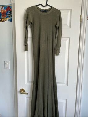 Polo Long Olive Green Ribbed Maxi Dress